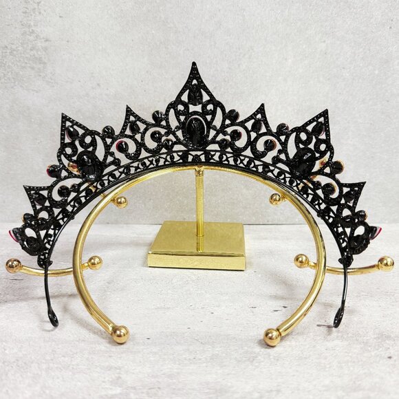 Fuchsia Crystal Tiara, Black Crown, Princess Crown, Purple Crystal Headband - Picture 7 of 8